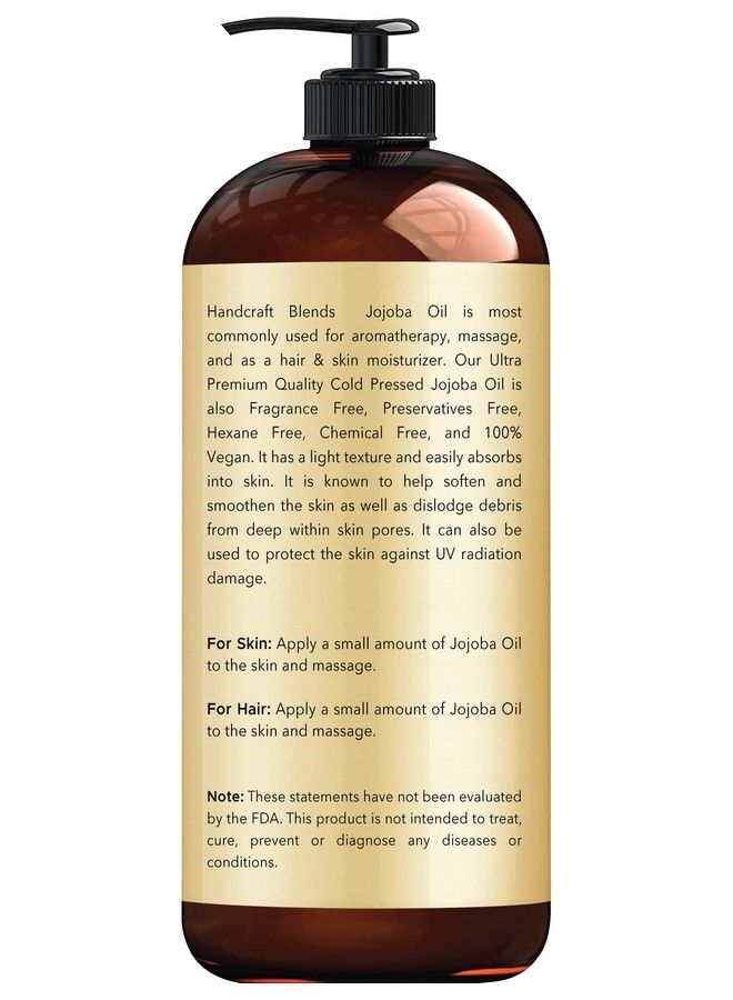 handcraft Blends زيت الجوجوبا المصنوع يدويًا 16 أونصة سائلة زيت الجوجوبا النقي والطبيعي بنسبة 100% للبشرة والوجه والشعر زيت الجوجوبا المرطب بعمق ومضاد للشيخوخة للرجال والنساء - Image 3