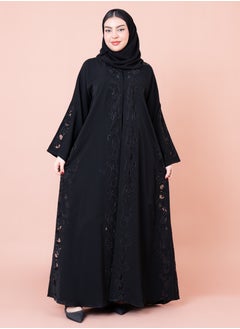اكسا عباية زهور مطرزة AIK056 اسود  - Image 1
