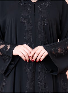 اكسا عباية زهور مطرزة AIK056 اسود  - Image 2