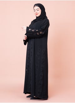 اكسا عباية زهور مطرزة AIK056 اسود  - Image 3