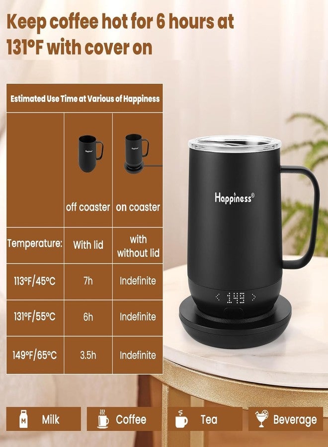 Happiness Smart Heated Coffee Mug 12oz,Rechargeable Electric Self Heating Temperature Control Coffee Cup Gifts for Mom Dad Women Men - Image 3