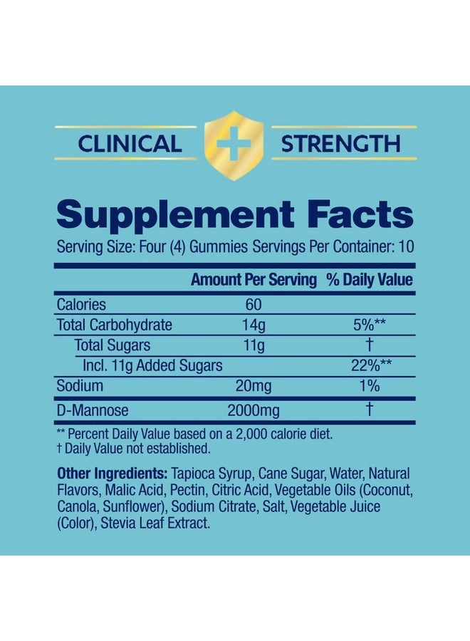 AZO D Mannose Urinary Tract Health Gummies, 40 Count, Clinical Strength 2000mg, Helps Cleanse, Flush & Protect, No.1 Pharmacist Recommended Brand, Vegan Tangy Citrus Blast Flavor, Non-GMO, Gluten Free - Image 1