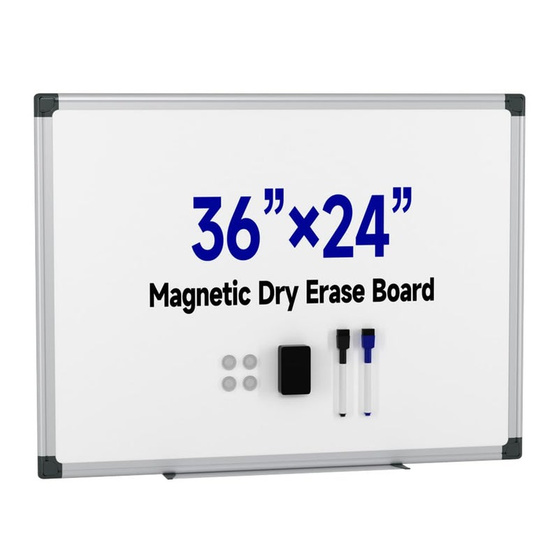 VUSIGN Magnetic White Board Hanging 36 x 24 for Wall Dry Erase Board for Office School Home Silver Frame Includes Eraser Markers Magnets Pen Tray - Image 2