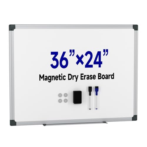 VUSIGN Magnetic White Board Hanging 36 x 24 for Wall Dry Erase Board for Office School Home Silver Frame Includes Eraser Markers Magnets Pen Tray - Image 1