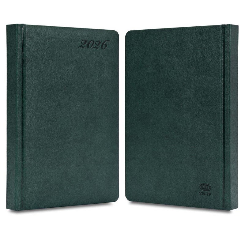 FIS مفكرة FIS الدولية 2026 A5، 148x210 مم، غلاف إيطالي PU مبطن من جانب واحد، زوايا مدورة، تنسيق يوم واحد في الصفحة، 7 لغات متعددة، ورق عاجي 70 جرام، غلاف أخضر - FSDI136-7P26GR - Image 2