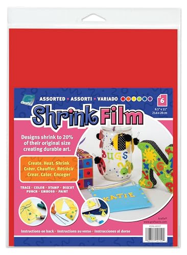 Grafix Shrink Film - Assorted Bright Opaque Colors 8.5"x11" Sheets, Design Your Art and Shrink It to Create Jewelry, Embellishments, Paper Crafts, Gift Tags, Ornaments and More, Pack of 6 Sheets - Image 1