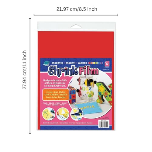 Grafix Shrink Film - Assorted Bright Opaque Colors 8.5"x11" Sheets, Design Your Art and Shrink It to Create Jewelry, Embellishments, Paper Crafts, Gift Tags, Ornaments and More, Pack of 6 Sheets - Image 2
