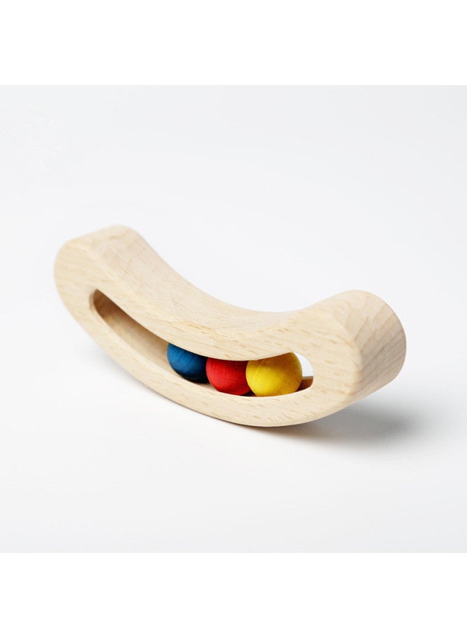 Bedside Hand-cranking Wooden Bell Infant Beech Enlightenment Teaching Aids Pod Hand Rattle Exercise Hand-eye Coordination Ability-Color:Smiley Face Gear Holder - Image 5