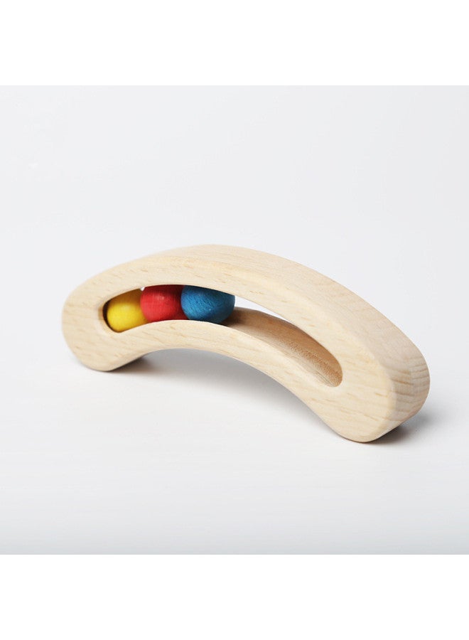 Bedside Hand-cranking Wooden Bell Infant Beech Enlightenment Teaching Aids Pod Hand Rattle Exercise Hand-eye Coordination Ability-Color:Smiley Face Gear Holder - Image 4
