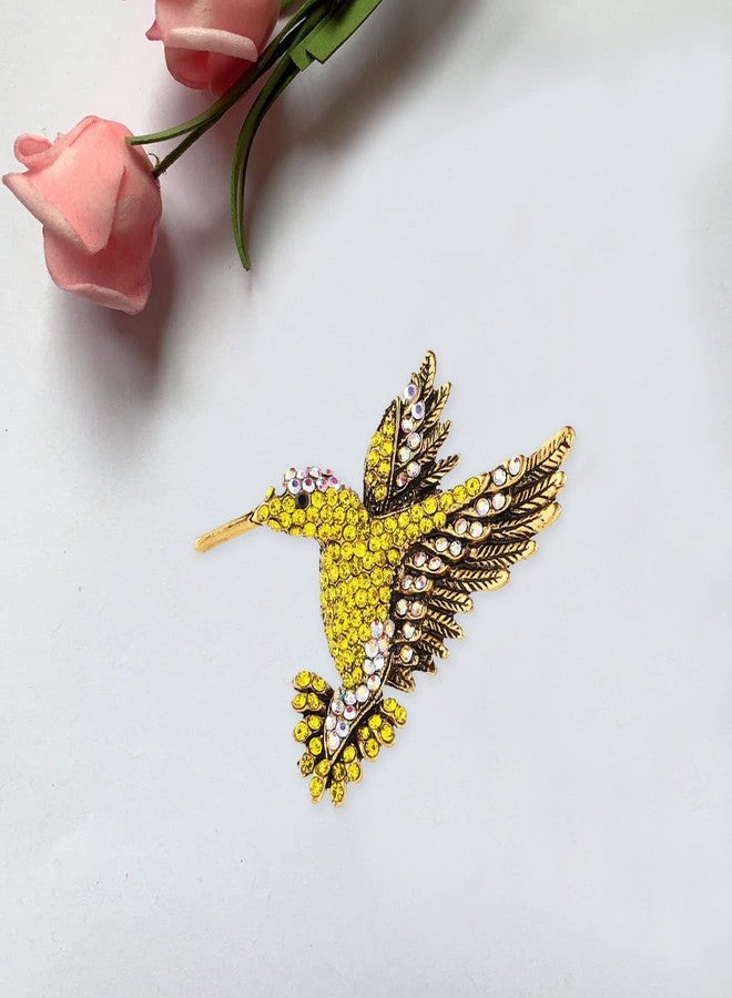Anmpab Animal Hummingbird Brooch Pins for Women Fashion Bird Pins Elegant Rhinestone Crystal Animal Brooches Pin (Yellow) - Image 5