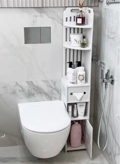 1-Piece Bathroom Multifunction Storage Cabinet Shower Shampoo Shelf Soap Organizer Storage Rack PVC Board White 20x20x120 Centimeter