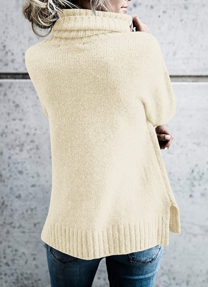 FISACE Womens Oversized Turtleneck Pullover Sweater Cable Knit Long Sleeve Sweater Tops A-White - Image 4