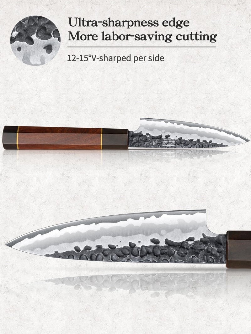 HOSHANHO Paring Knife 3.75 Inch Peeling knife, Razor Sharp Japanese High Carbon Steel Small Kitchen Knife, Hand Forged Fruit Knives for Peeling & Coring with Ergonomic Handle - Image 3
