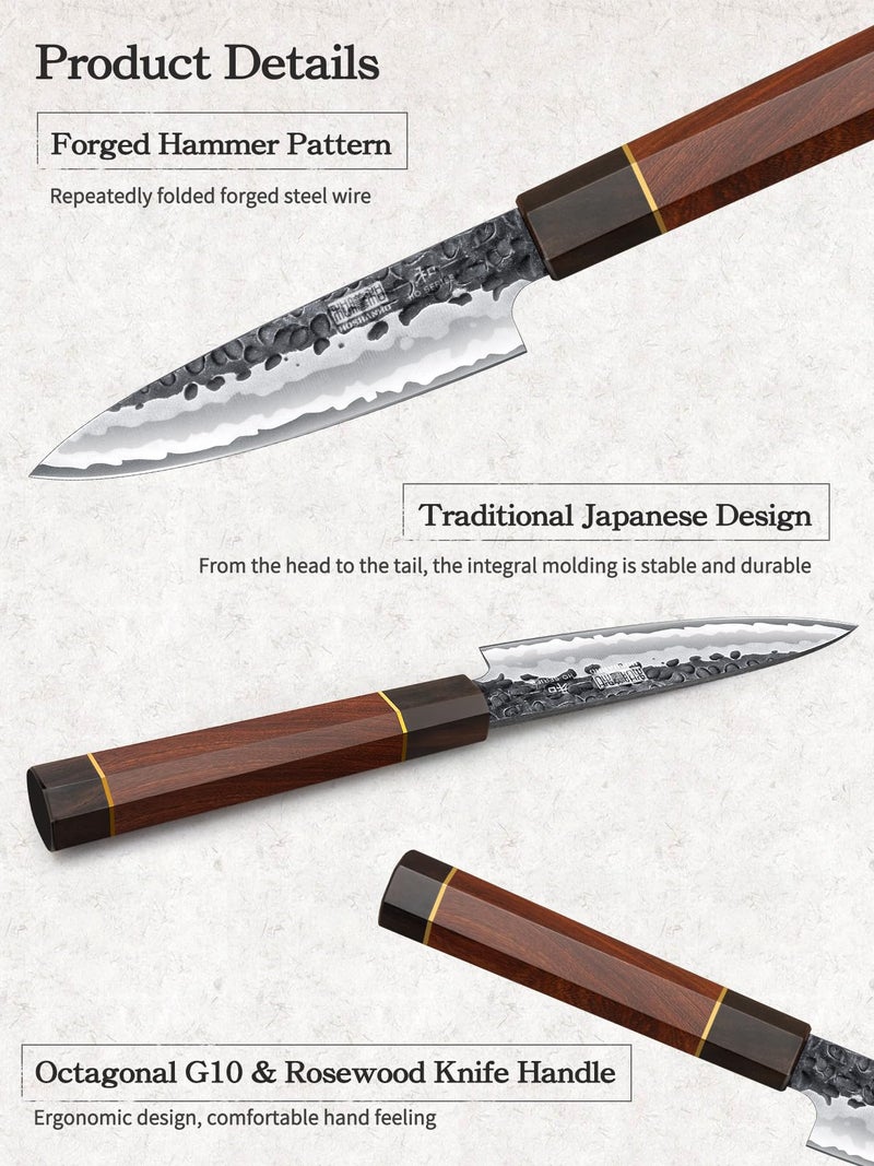 HOSHANHO Paring Knife 3.75 Inch Peeling knife, Razor Sharp Japanese High Carbon Steel Small Kitchen Knife, Hand Forged Fruit Knives for Peeling & Coring with Ergonomic Handle - Image 4