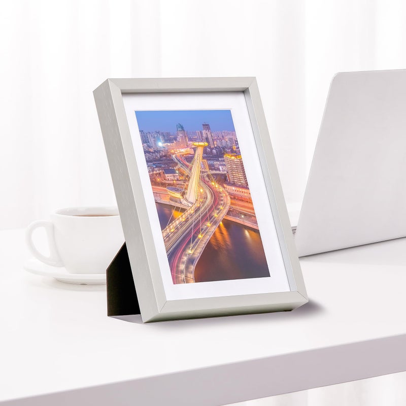 FrameWorks 5x7 Matted to 4x6 Picture Frame - Aluminum Frame w/Tempered Glass  Removable Mat for Photos  Posters  Art  Stylish Wall Frame for Home Decor  Gallery Walls  Office  Living Room - Silver - Image 3