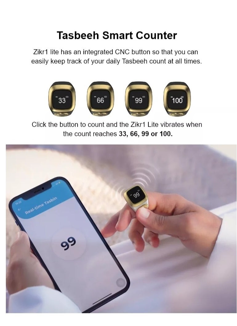 GULFLINK - Smart Tasbih Zikr Ring Muslim Prayer Prayer Timing Reminder OLED Display Tasbih Counter Smart Ring Wearable Technology Waterproof - White(22mm) - Image 1
