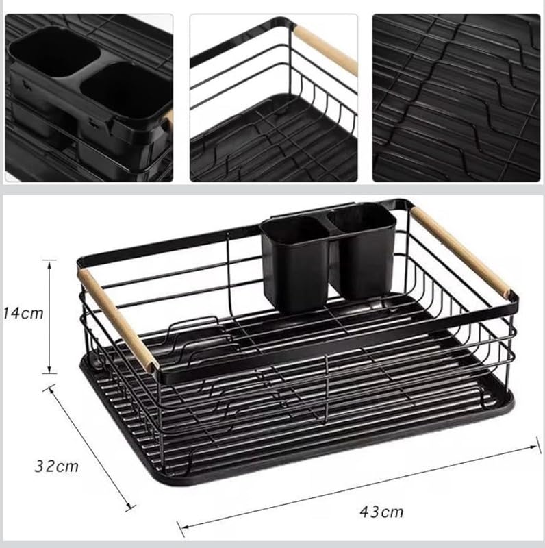 Downtown Dish Drying Rack Kitchen Countertop Metal Organizer with Removable Drain Tray and Utensil Holder Rust-Resistant Dish Drainer - Image 1