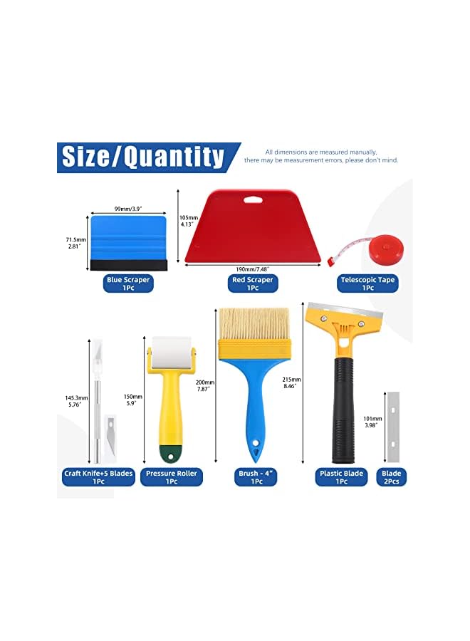 PROMASS promass 14Pcs Wallpaper Tools, Wallpaper Smoothing Tool Kit with Squeegee, Seam Roller, Wallpaper Brush, Craft Knife, Tape Measure for Wallpaper Hanging, Contact Paper, Vinyl Application  - Image 2