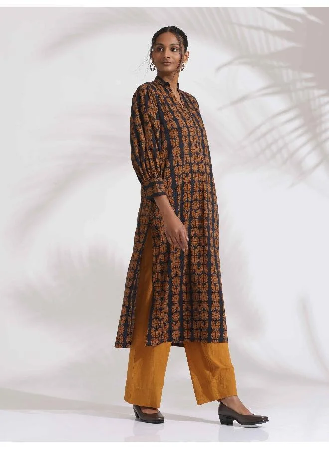 trueBrowns trueBrowns Black Cotton Print Straight Kurta Set