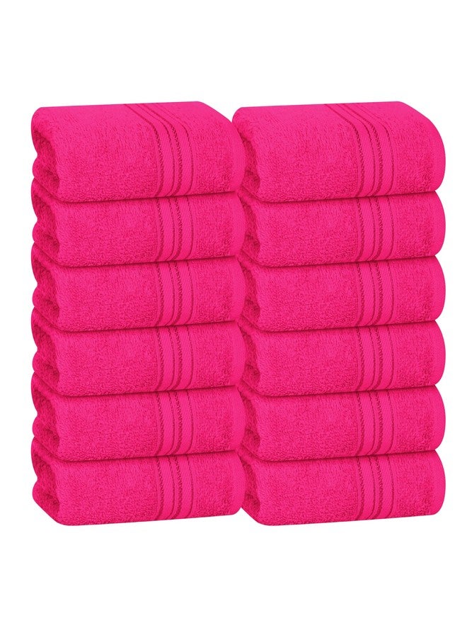 BOUTIQUO Ultra Soft 100% Cotton Washcloths, Contains 12 Piece Face Cloths 30x30 cms, Ideal for Everyday use Face Towels, Compact & Lightweight Multi Purpose Washcloths - Hot Pink - Image 1