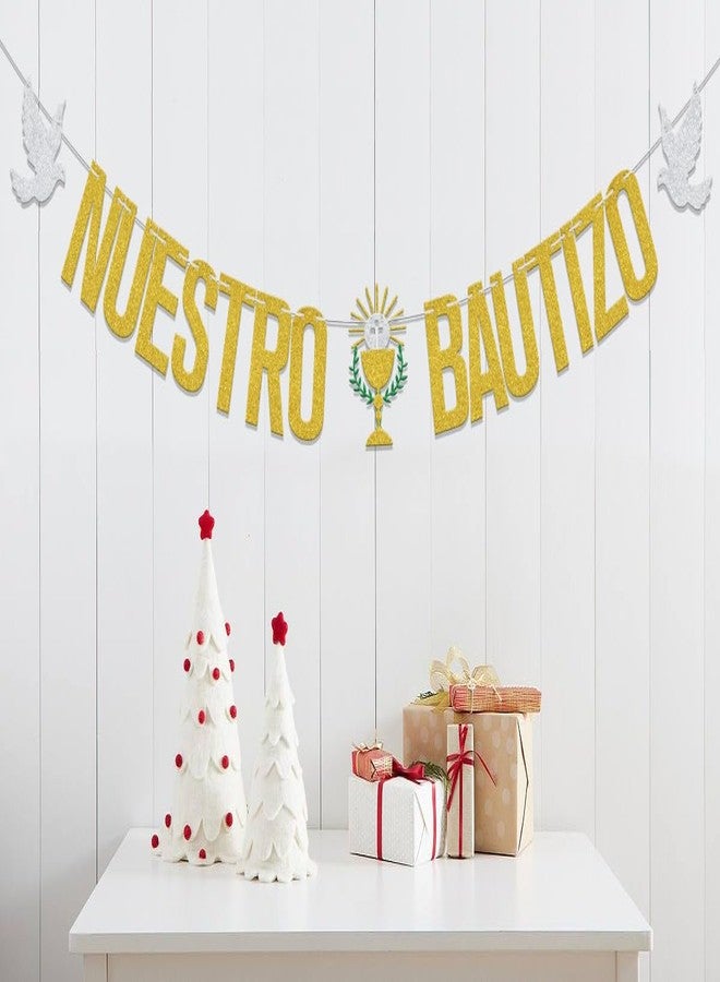 WFKLDF Nuestro Bautizo Banner Baptism Decorations First Holy Communion Banner Decorations Christening Party Decor Supplies Gold - Image 4