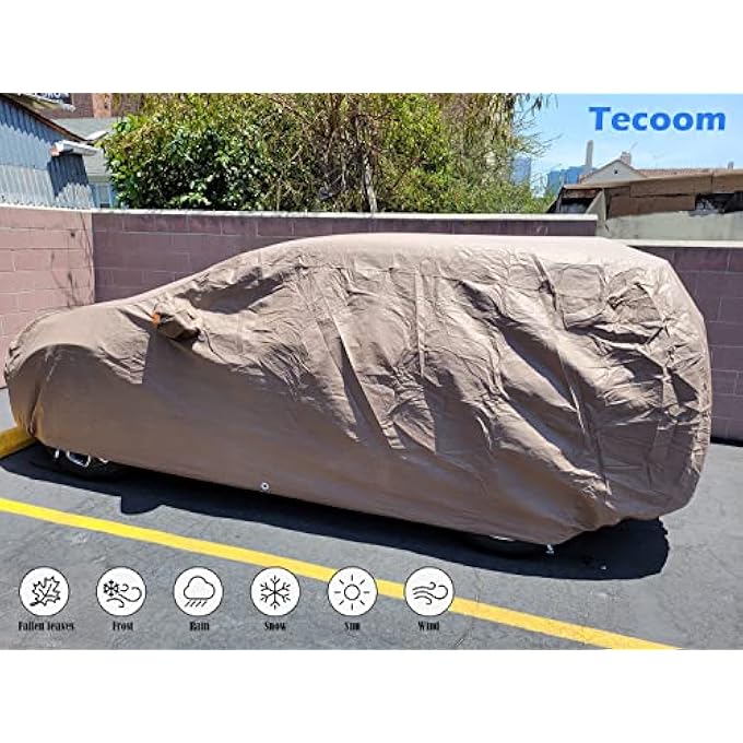 Tecoom Thick Shell Super Breathable Waterproof Windproof Snow Sun Rain UV Protective Outdoor All Weather SUV Car Cover Fit 206-215 Inches Full-Size SUV - Image 3