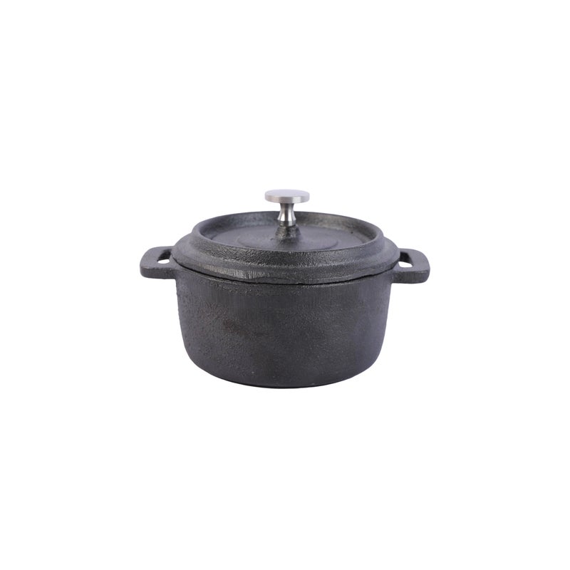 alsaifhome Cast Iron Pot with Lid, Small Round Design, 10 cm Size, Even Heat Distribution, For Cooking and Serving – Black - Image 3