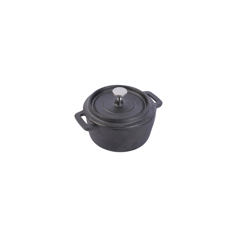 alsaifhome Cast Iron Pot with Lid, Small Round Design, 10 cm Size, Even Heat Distribution, For Cooking and Serving – Black - Image 1