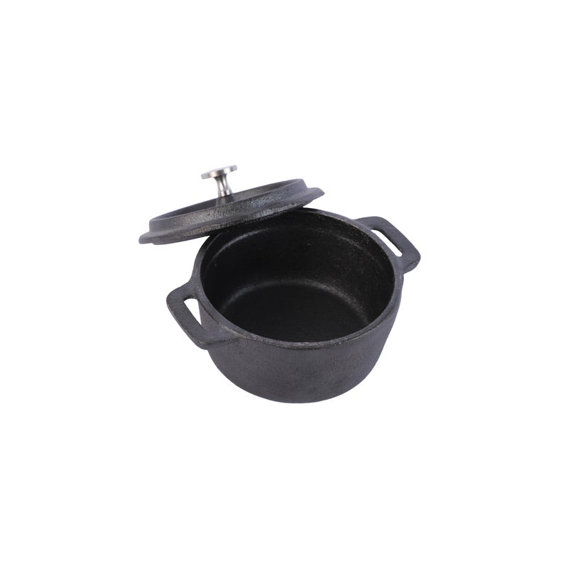 alsaifhome Cast Iron Pot with Lid, Small Round Design, 10 cm Size, Even Heat Distribution, For Cooking and Serving – Black - Image 2