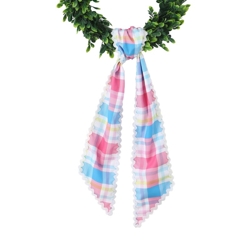 DYSHAYEN Wreath Sash for Front Door,Canvas RIC Rac Trim Wreath Accessories for Yard Doorway Indoor Outdoor Bridal Shower Easter Home (Rainbow Gingham) - Image 1