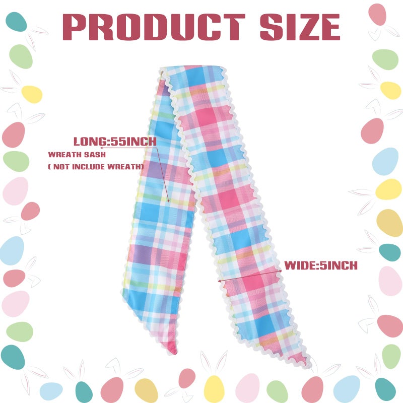 DYSHAYEN Wreath Sash for Front Door,Canvas RIC Rac Trim Wreath Accessories for Yard Doorway Indoor Outdoor Bridal Shower Easter Home (Rainbow Gingham) - Image 3