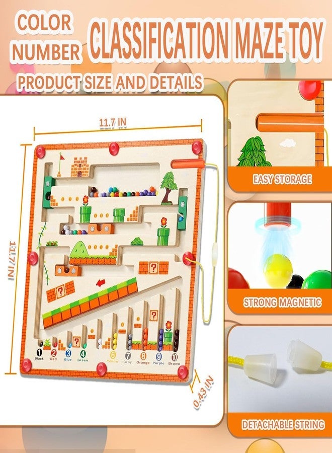 GIZEMY Magnetic Wooden Color & Number Maze Toy for Toddlers - Montessori Counting and Matching Puzzle Board with Magnetic Pen for Kids Ages 2-5 Years (Mushroom, Orange) - Image 2