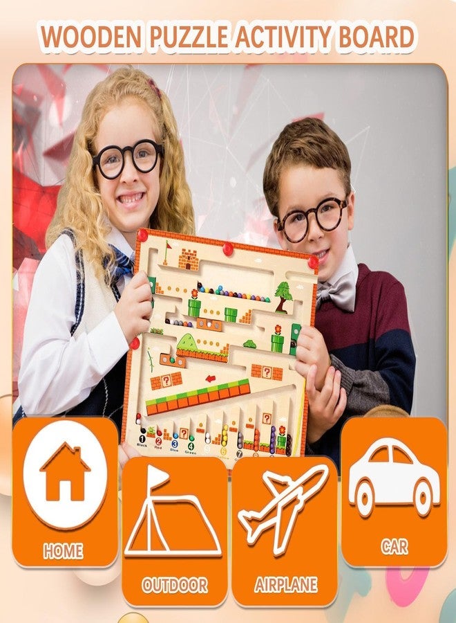 GIZEMY Magnetic Wooden Color & Number Maze Toy for Toddlers - Montessori Counting and Matching Puzzle Board with Magnetic Pen for Kids Ages 2-5 Years (Mushroom, Orange) - Image 3
