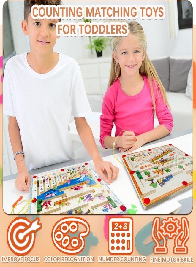 GIZEMY Magnetic Wooden Color & Number Maze Toy for Toddlers - Montessori Counting and Matching Puzzle Board with Magnetic Pen for Kids Ages 2-5 Years (Mushroom, Orange) - Image 5