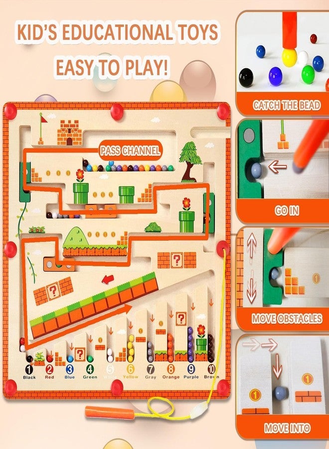 GIZEMY Magnetic Wooden Color & Number Maze Toy for Toddlers - Montessori Counting and Matching Puzzle Board with Magnetic Pen for Kids Ages 2-5 Years (Mushroom, Orange) - Image 4
