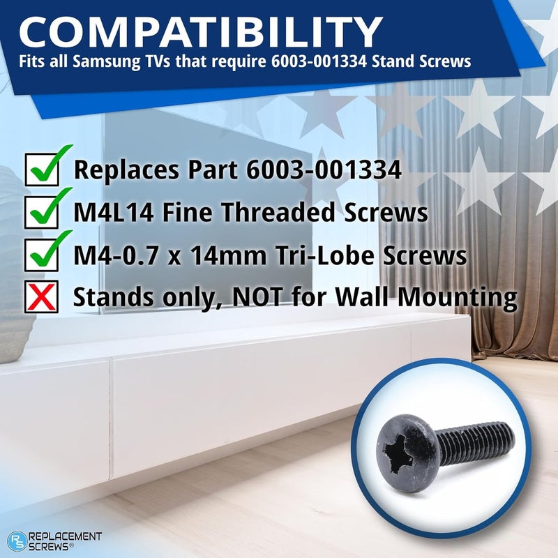 ReplacementScrews براغي حامل التلفاز متوافقة مع سامسونج 6003-001334 (M4XL14) - مجموعة من 4 - Image 4