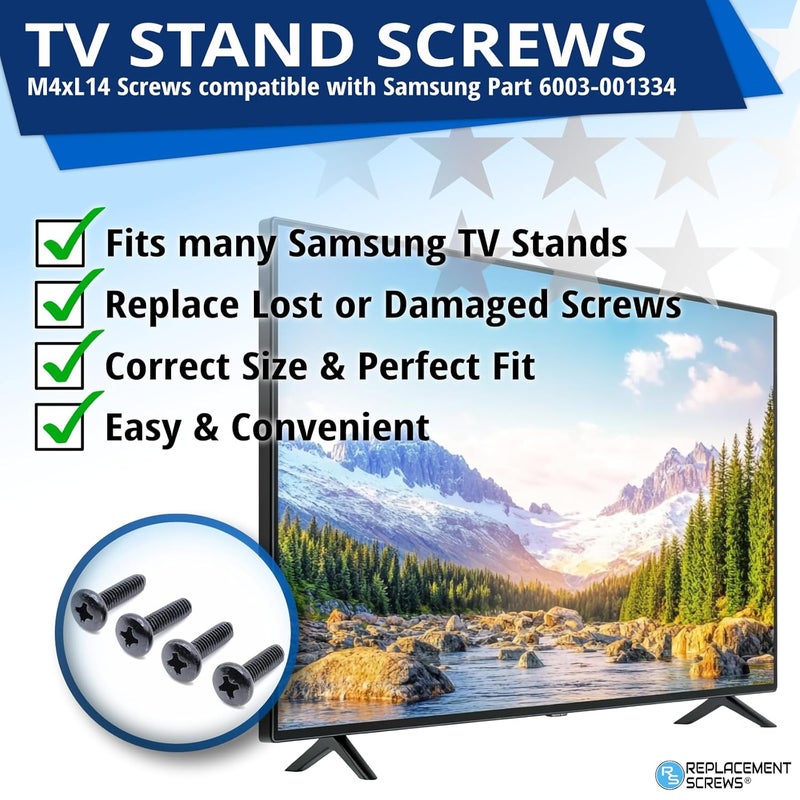 ReplacementScrews براغي حامل التلفاز متوافقة مع سامسونج 6003-001334 (M4XL14) - مجموعة من 4 - Image 2