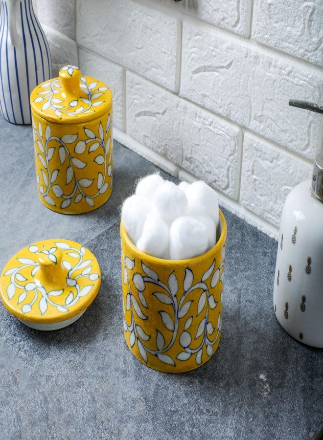 Desi Favors Decorative Bathroom Ceramic Jar with Lid - Dispenser Apothecary Vanity Canister for Cotton Balls, Rounds, Pads, Swabs, Makeup Sponges, Hair Accessories, Q-Tips - Storage Container 4.7x3.5 Inch - Image 1