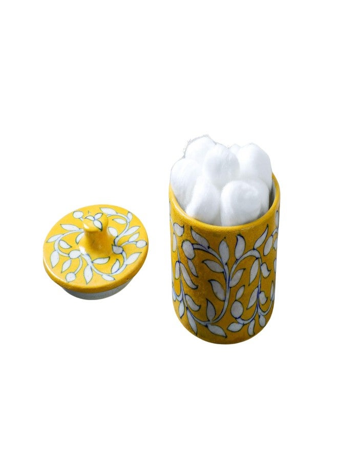 Desi Favors Decorative Bathroom Ceramic Jar with Lid - Dispenser Apothecary Vanity Canister for Cotton Balls, Rounds, Pads, Swabs, Makeup Sponges, Hair Accessories, Q-Tips - Storage Container 4.7x3.5 Inch - Image 2