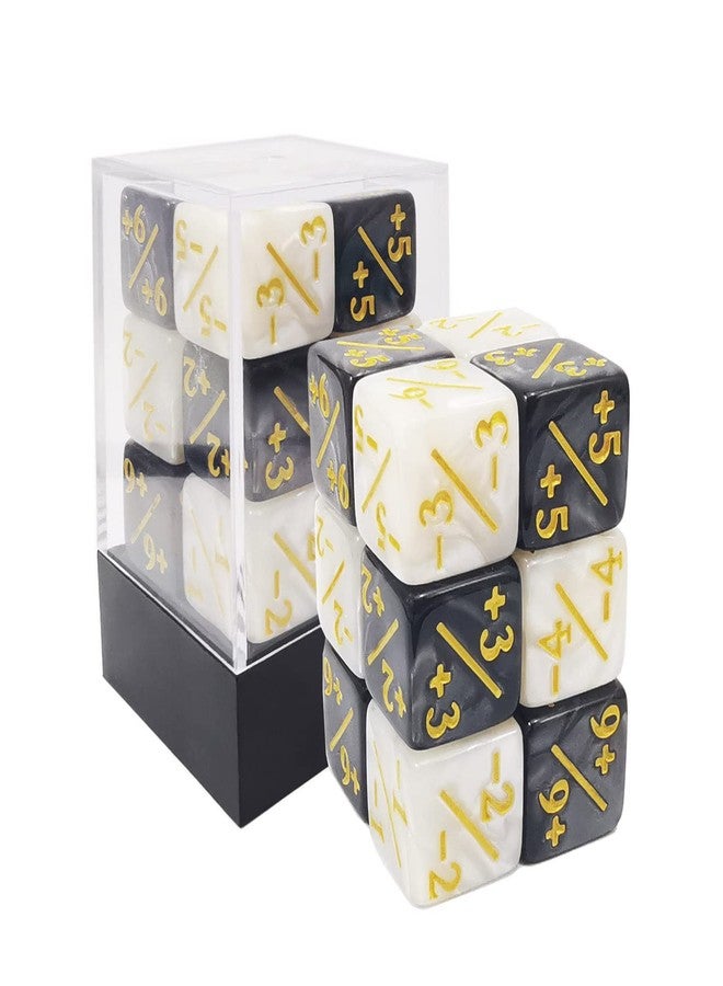 BESCON 12pcs 16mm Positive and Negative D6 Dice Counters Set in Brick Box, Marble Token Dice Loyalty Dice Compatible with MTG, CCG, Car - Image 1