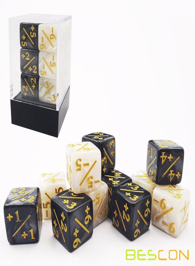 BESCON 12pcs 16mm Positive and Negative D6 Dice Counters Set in Brick Box, Marble Token Dice Loyalty Dice Compatible with MTG, CCG, Car - Image 2
