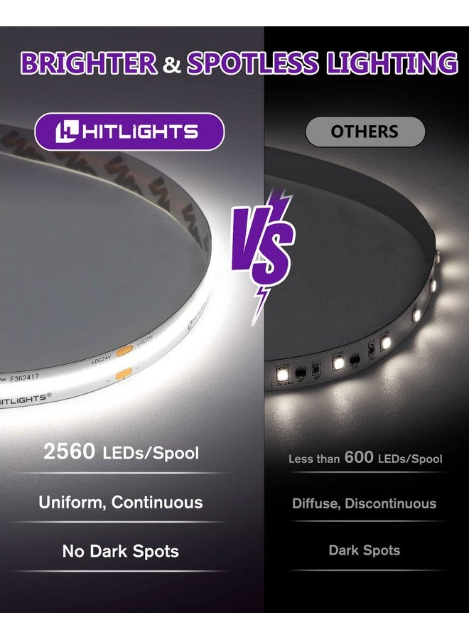 HitLights HitLights COB LED Strip Lights Cool White 5000K, 16.4ft Premium High Density 24V Tape Light, 2560 LEDs, 350+ LM/FT, CRI 90+, IP30, Lighting for Kitchen, Cabinets, UL Listed (Power Source Not Included)  - Image 2