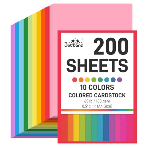 3 otters 200Sheets Construction Paper, Cardstock 8.5" x 11 ", 10 Assorted Colors Card Stock Printer Paper 65 lb/180 GSM, for Printing, DIY Craft, Kids School Supplies, Back to School, Party Decoration - Image 1