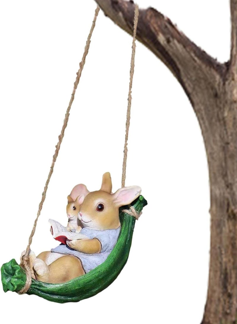 GGOOT Rabbit Swing,Swing Cute Resin Rabbit | Simulation Gray Outdoor Garden Landscape Hanging Decoration Special Home Animal Statue Gifts - Image 1