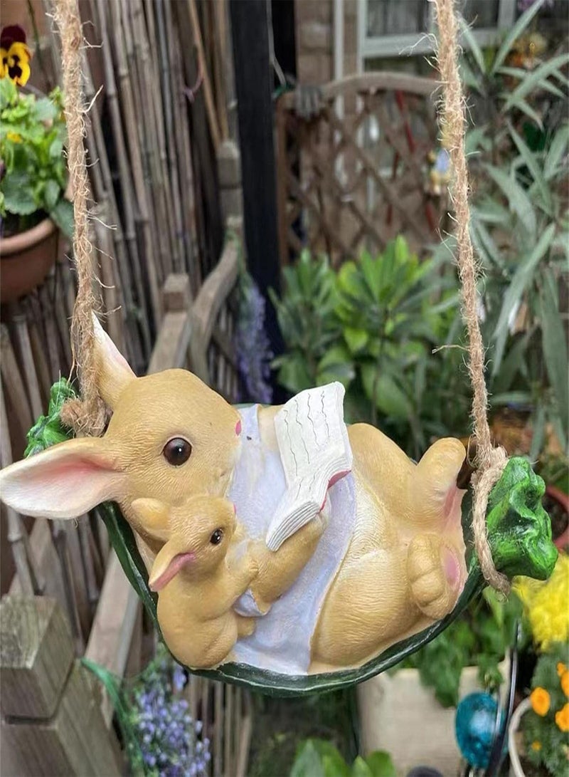 GGOOT Rabbit Swing,Swing Cute Resin Rabbit | Simulation Gray Outdoor Garden Landscape Hanging Decoration Special Home Animal Statue Gifts - Image 5