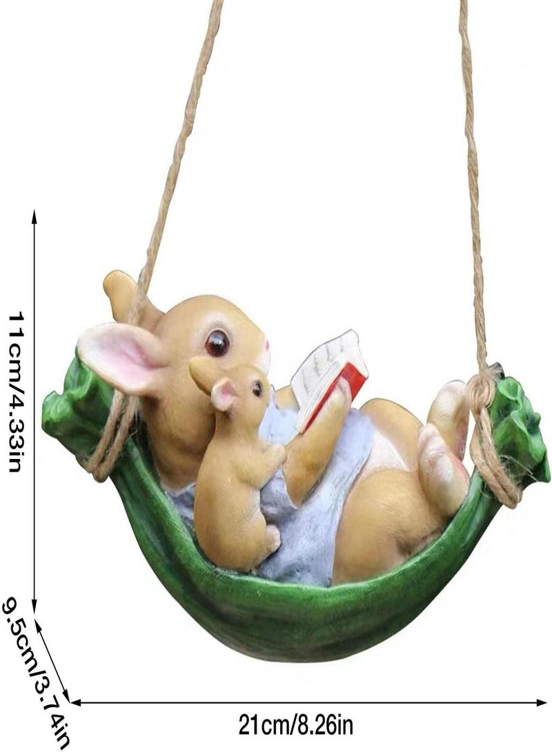 GGOOT Rabbit Swing,Swing Cute Resin Rabbit | Simulation Gray Outdoor Garden Landscape Hanging Decoration Special Home Animal Statue Gifts - Image 4