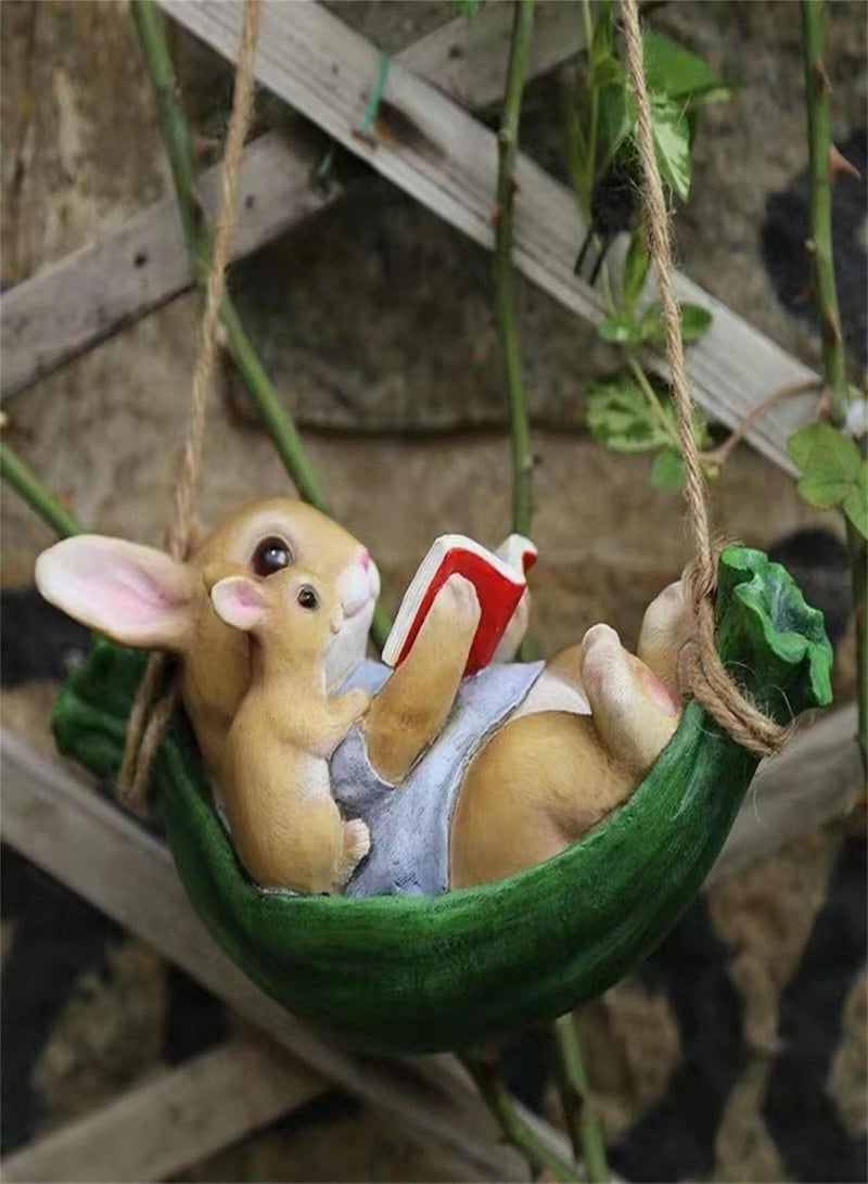 GGOOT Rabbit Swing,Swing Cute Resin Rabbit | Simulation Gray Outdoor Garden Landscape Hanging Decoration Special Home Animal Statue Gifts - Image 3