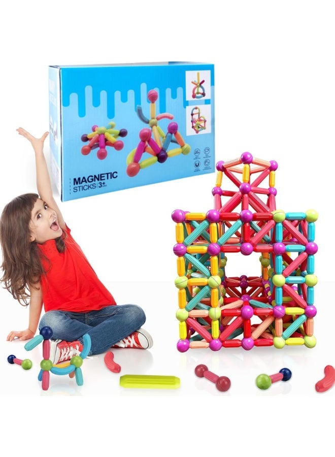 Magnetic Building Blocks Magnetic Sticks and Balls Game Set Construction Set 100 Pcs Early Educational STEM Learning Montessori Preschool Toys Magnet Construction Set for Kids 3+ years - Image 1