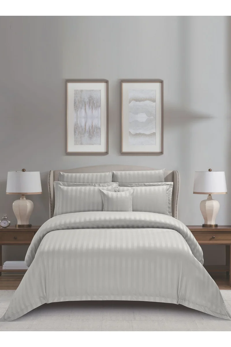 Donetella Striped Comforter Set, King Size (260x240 cm), 8-Piece Hotel Bedding with 350 GSM Filling – Comforter, Comforter Cover, Fitted Sheet, Pillowcases &amp; Cushion Cover