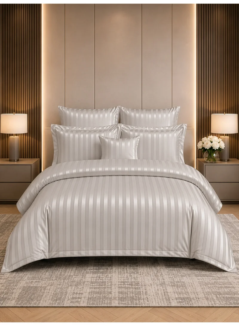 Hotel Striped Comforter Set, Fits 200x200 cm Size Bed, Removable Duvet Filler Included, 8-Pcs King Size, 350 GSM Filling.